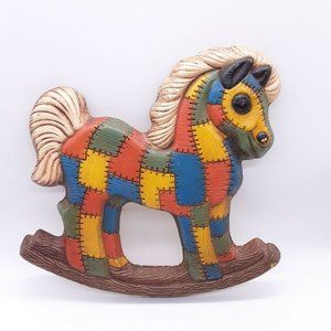 Vintage Rocking Horse Faux Wood plastic Resin Hanging Wall Decoration Art 70's